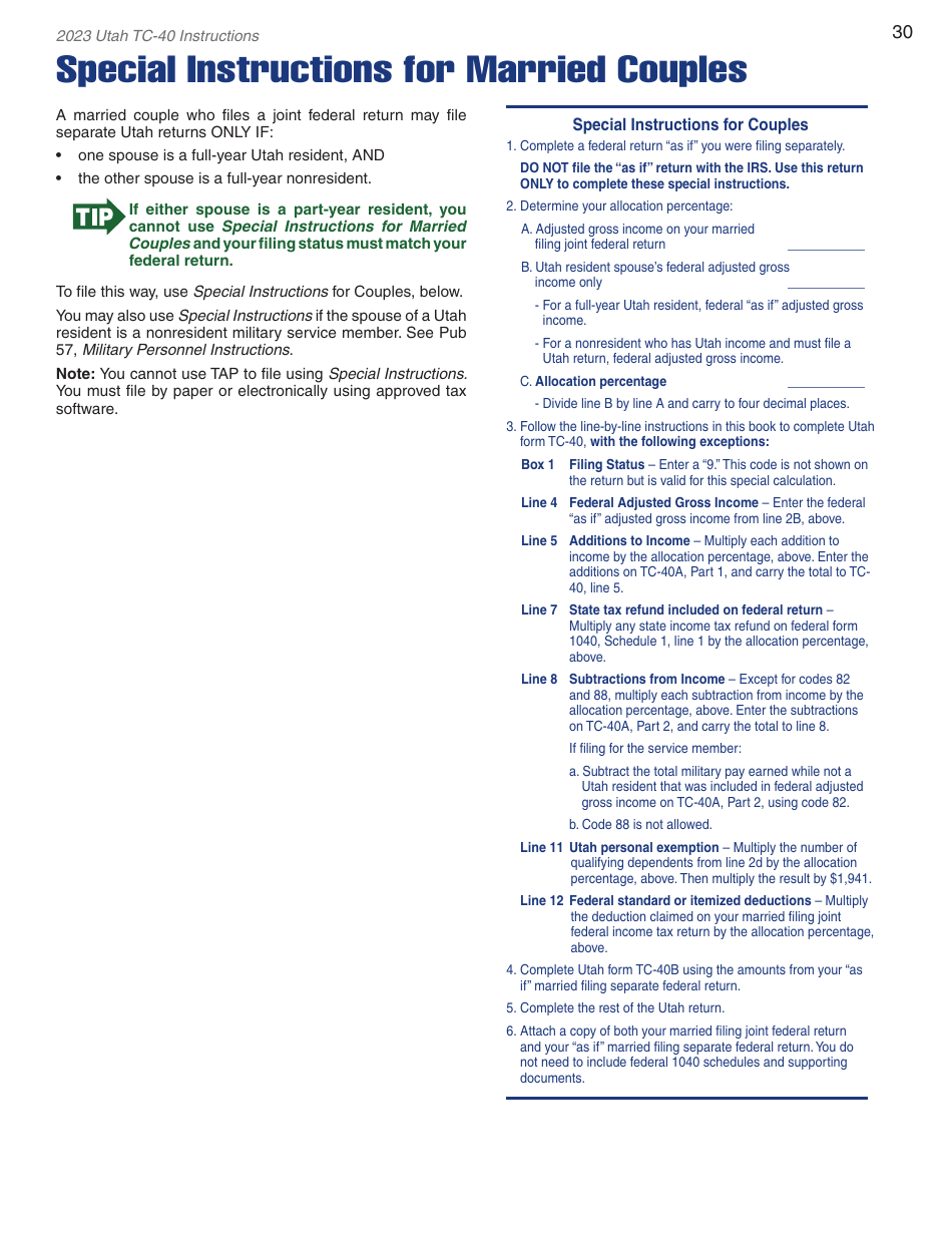 Instructions for Form TC-40 Utah Individual Income Tax - Utah, Page 32