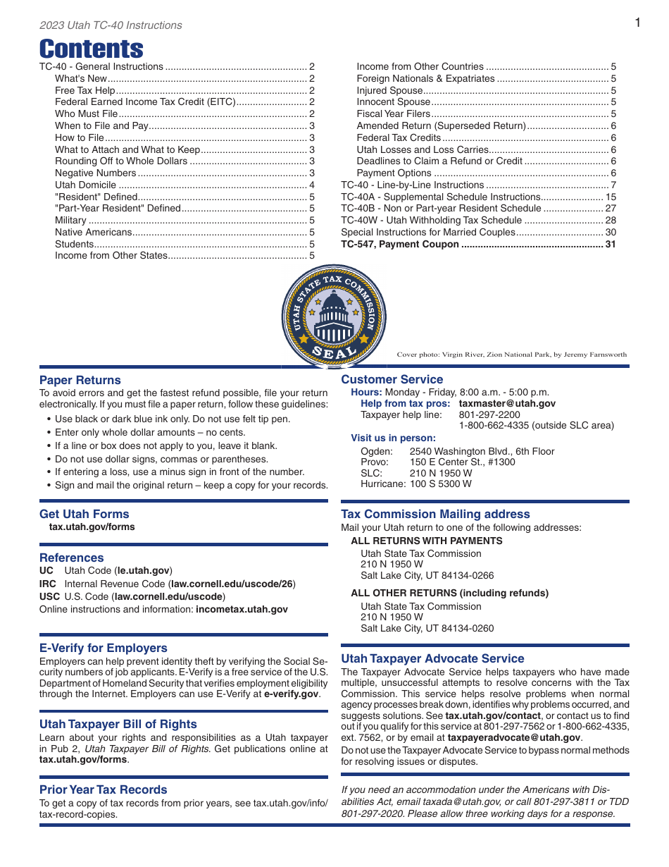 Instructions for Form TC-40 Utah Individual Income Tax - Utah, Page 3