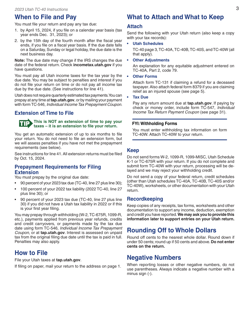 Instructions for Form TC-40 Utah Individual Income Tax - Utah, Page 5