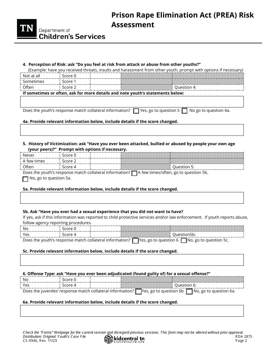 Form CS-0946 Download Fillable PDF or Fill Online Prison Rape ...