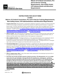 Form CS-0921 Waiver of Criminal Convictions, Pre and In-Service Training Requirements, Non-safety Issues, Cps Substantiated and Education Requirements - Tennessee, Page 4