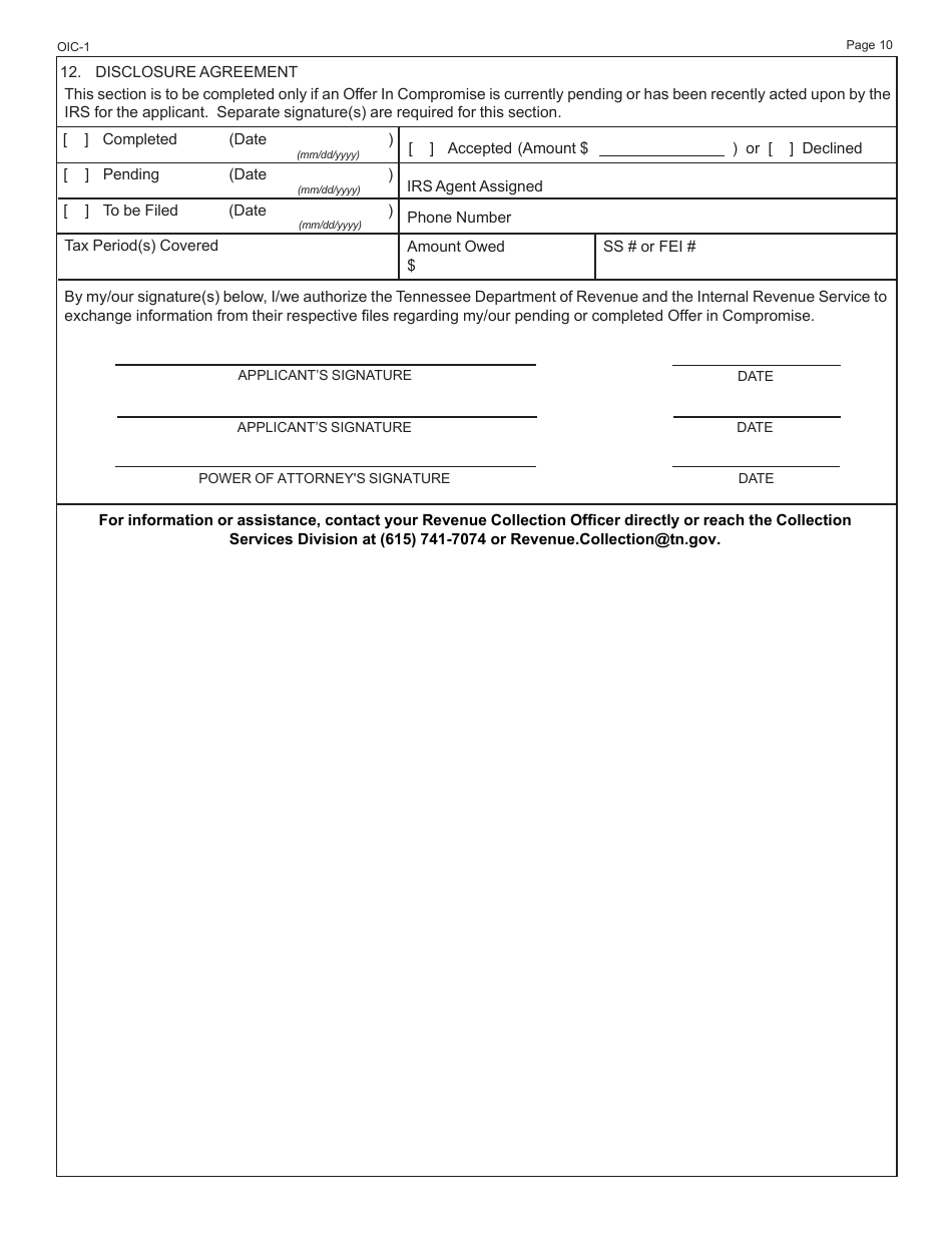 Form RV-F0200501 Offer in Compromise Application - Tennessee, Page 10