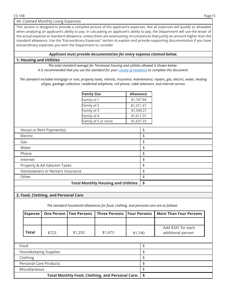 Form RV-F0200501 Offer in Compromise Application - Tennessee, Page 15