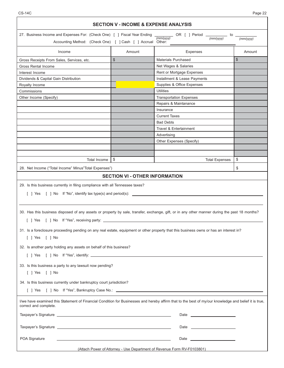Form RV-F0200501 Offer in Compromise Application - Tennessee, Page 22