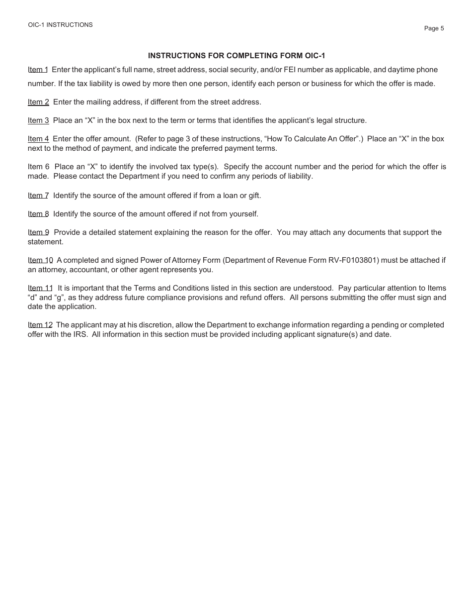 Form RV-F0200501 Offer in Compromise Application - Tennessee, Page 5