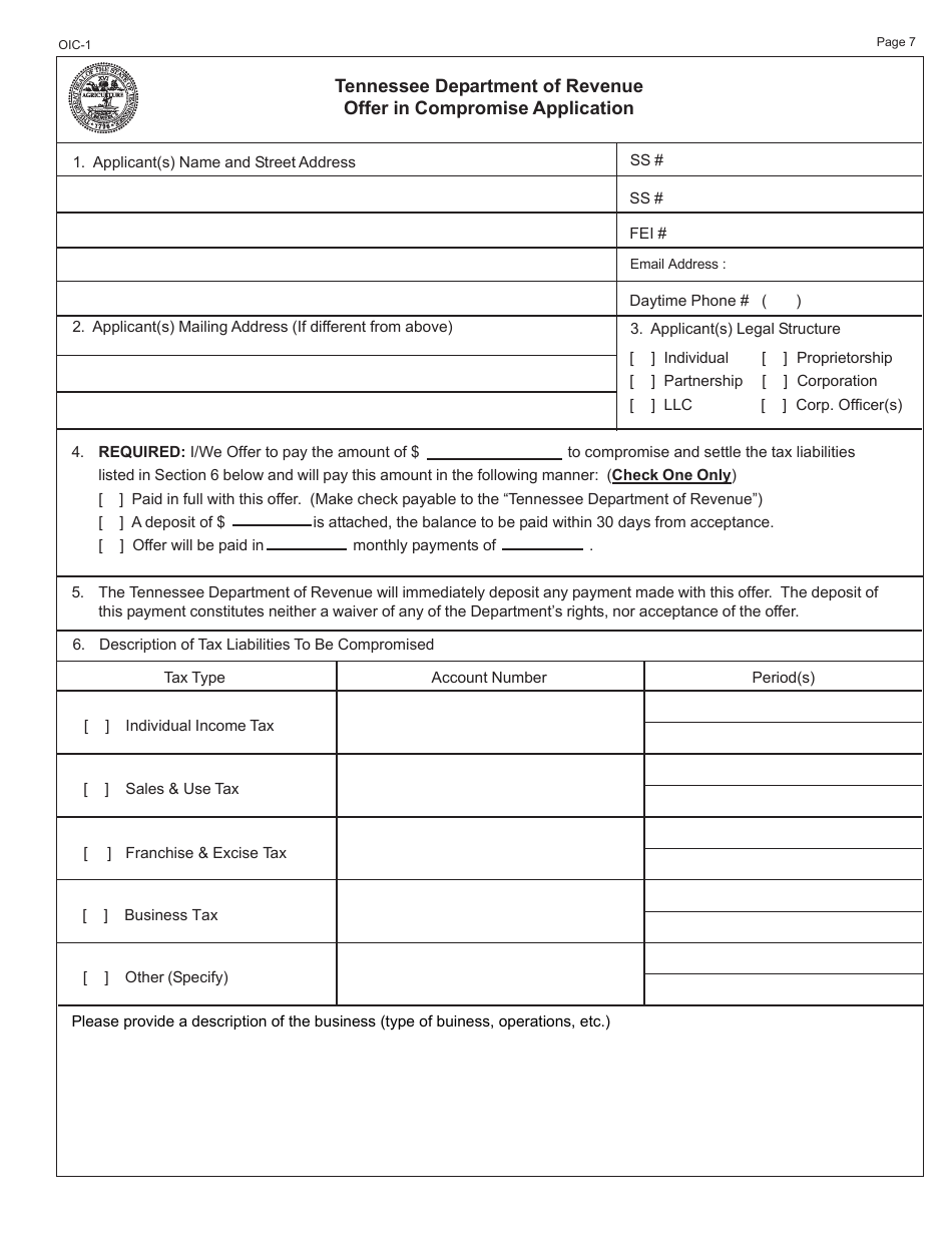 Form RV-F0200501 Offer in Compromise Application - Tennessee, Page 7