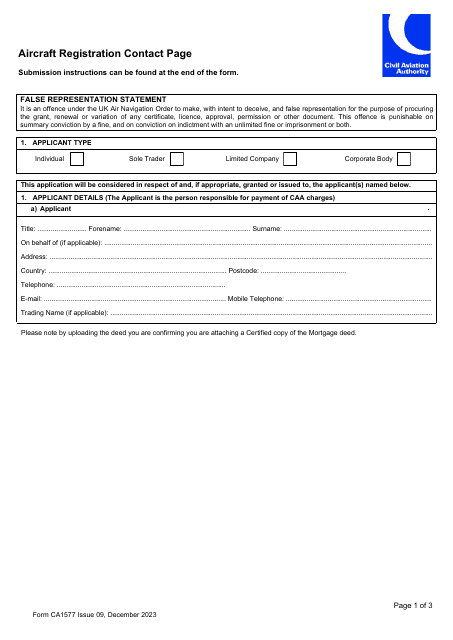 Form CA1577  Printable Pdf