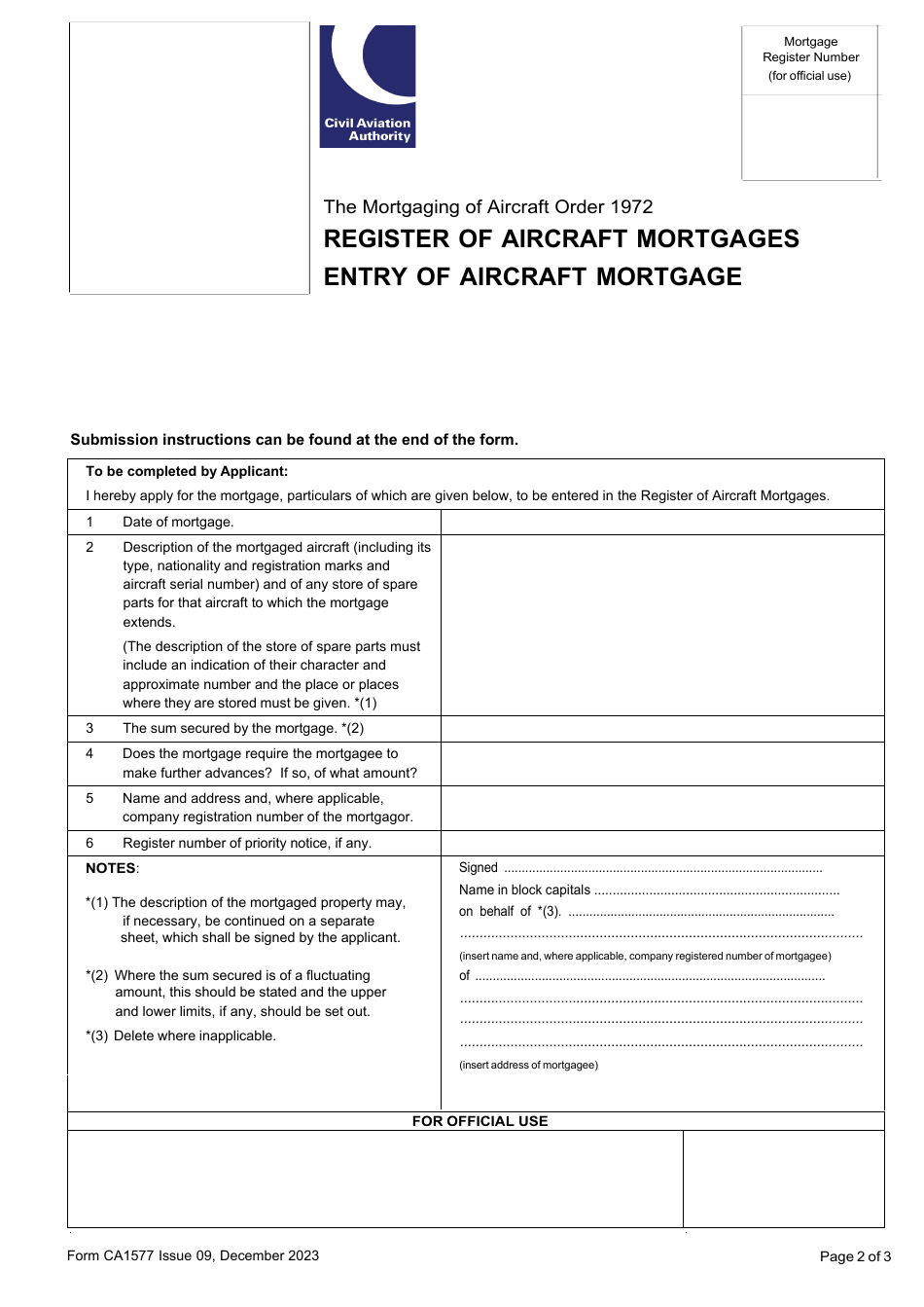 Form CA1577 Aircraft Registration Contact Page - United Kingdom, Page 2