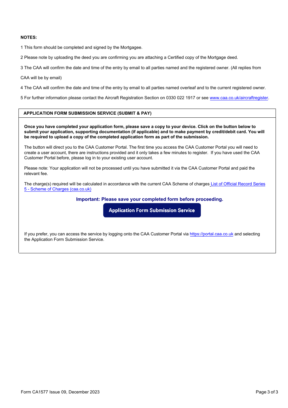 Form CA1577 Aircraft Registration Contact Page - United Kingdom, Page 3