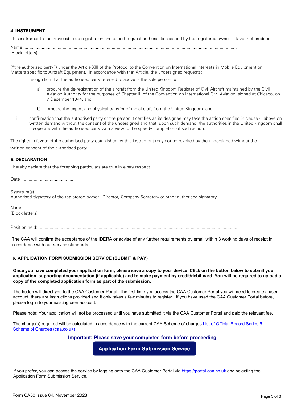 Form CA50 Aircraft Registration Contact Page - United Kingdom, Page 3