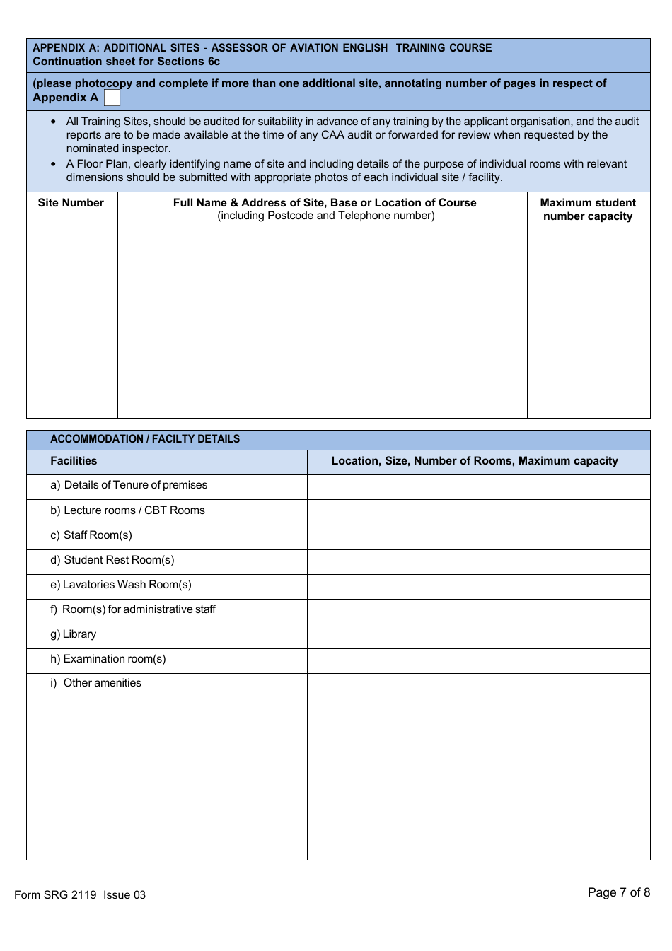 Form SRG2119 Application for Initial Accreditation or Variation to Accreditation as an Assessor of Language Proficiency in English Under UK Aircrew Regulation Part-Fcl.055 and Amc1 Fcl.055(N) - United Kingdom, Page 7