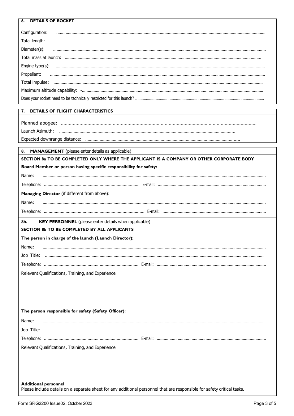 Form SRG2200 Application for a Large Rocket Permission Under Article 96 of the Air Navigation Order 2016 as Amended by the Air Navigation (Amendment) Order 2021 - United Kingdom, Page 3