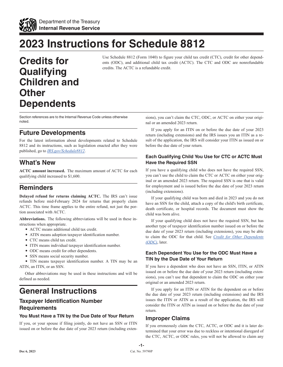 Instructions for IRS Form 1040 Schedule 8812 Credits for Qualifying Children and Other Dependents, Page 1