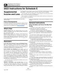 Document preview: Instructions for IRS Form 1040 Schedule E Supplemental Income and Loss, 2023