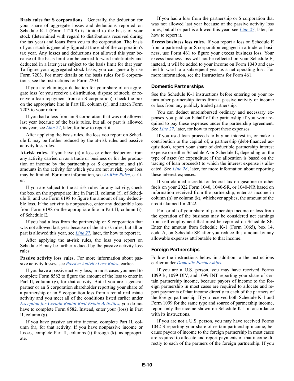 Instructions for IRS Form 1040 Schedule E Supplemental Income and Loss, Page 10