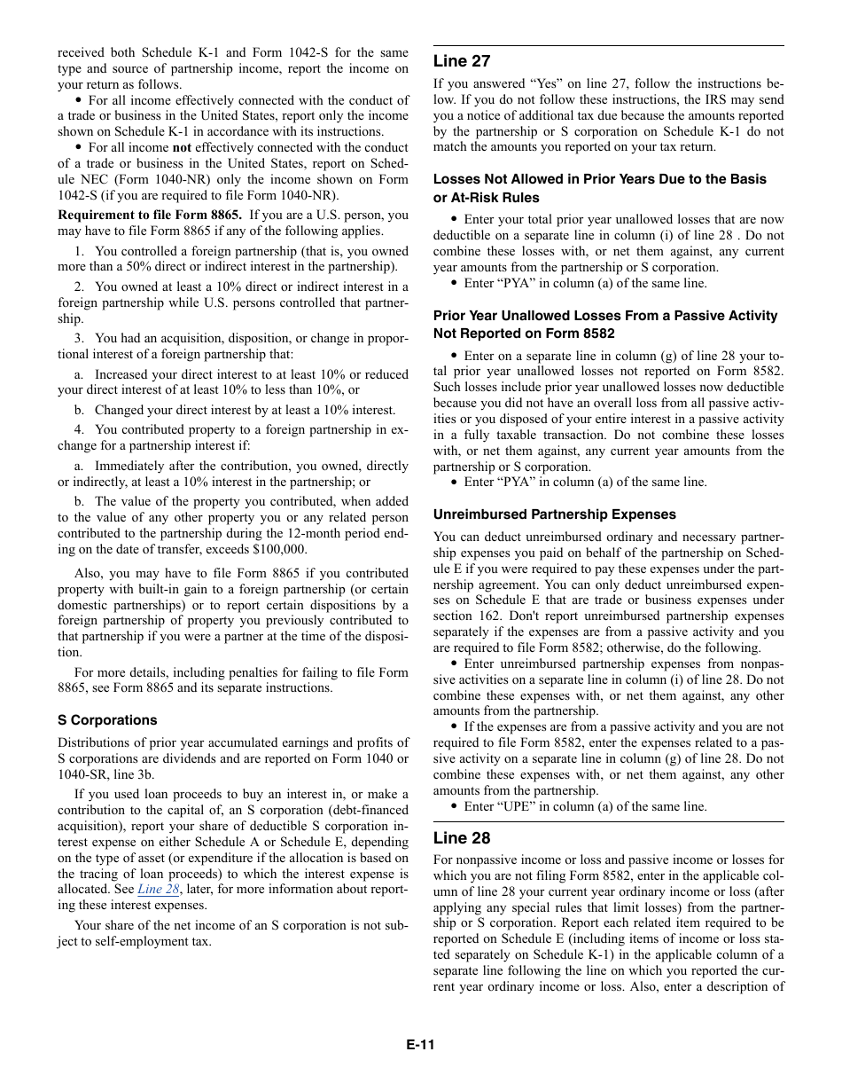 Instructions for IRS Form 1040 Schedule E Supplemental Income and Loss, Page 11