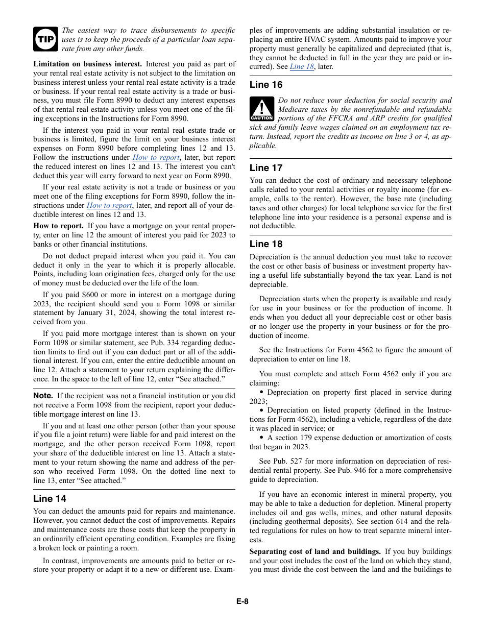 Instructions for IRS Form 1040 Schedule E Supplemental Income and Loss, Page 8