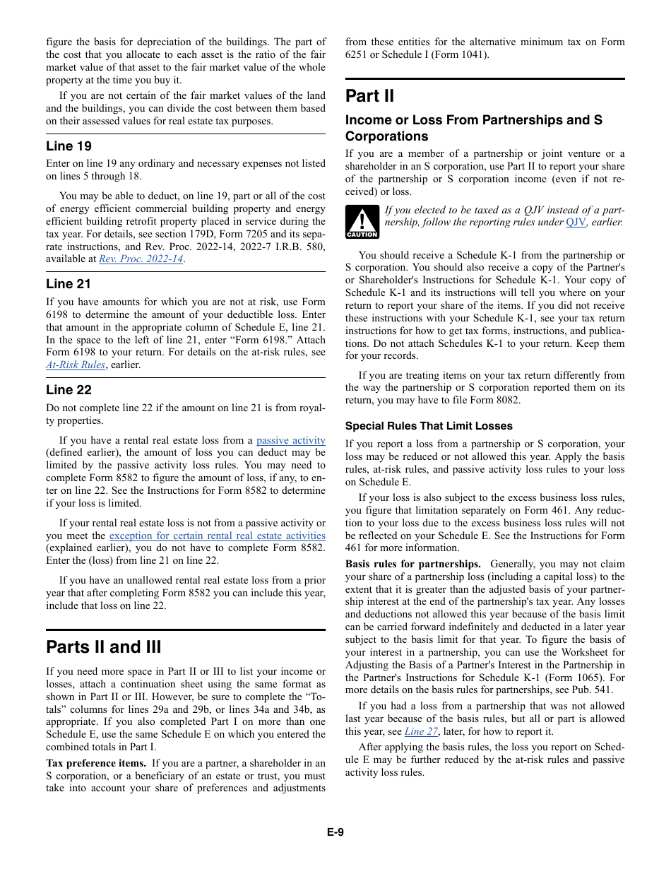 Instructions for IRS Form 1040 Schedule E Supplemental Income and Loss, Page 9