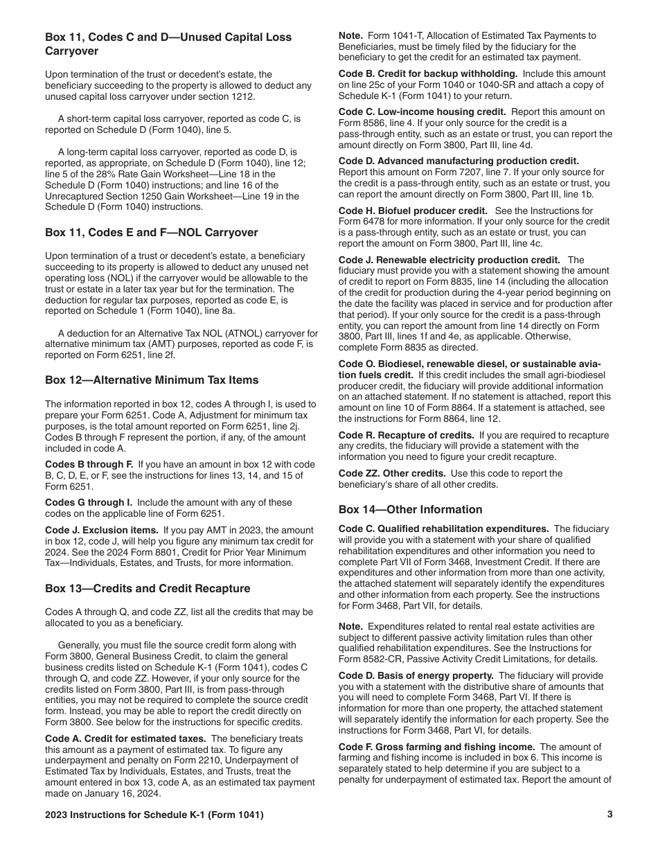 Instructions for IRS Form 1041 Schedule K-1 Beneficiarys Share of Income, Deductions, Credits, Etc., Page 3