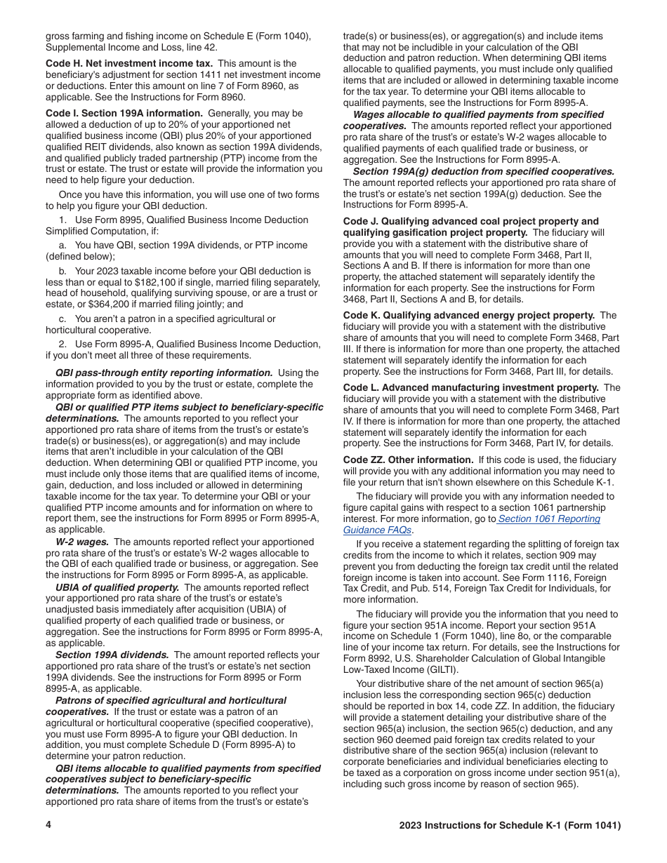 Instructions for IRS Form 1041 Schedule K-1 Beneficiarys Share of Income, Deductions, Credits, Etc., Page 4