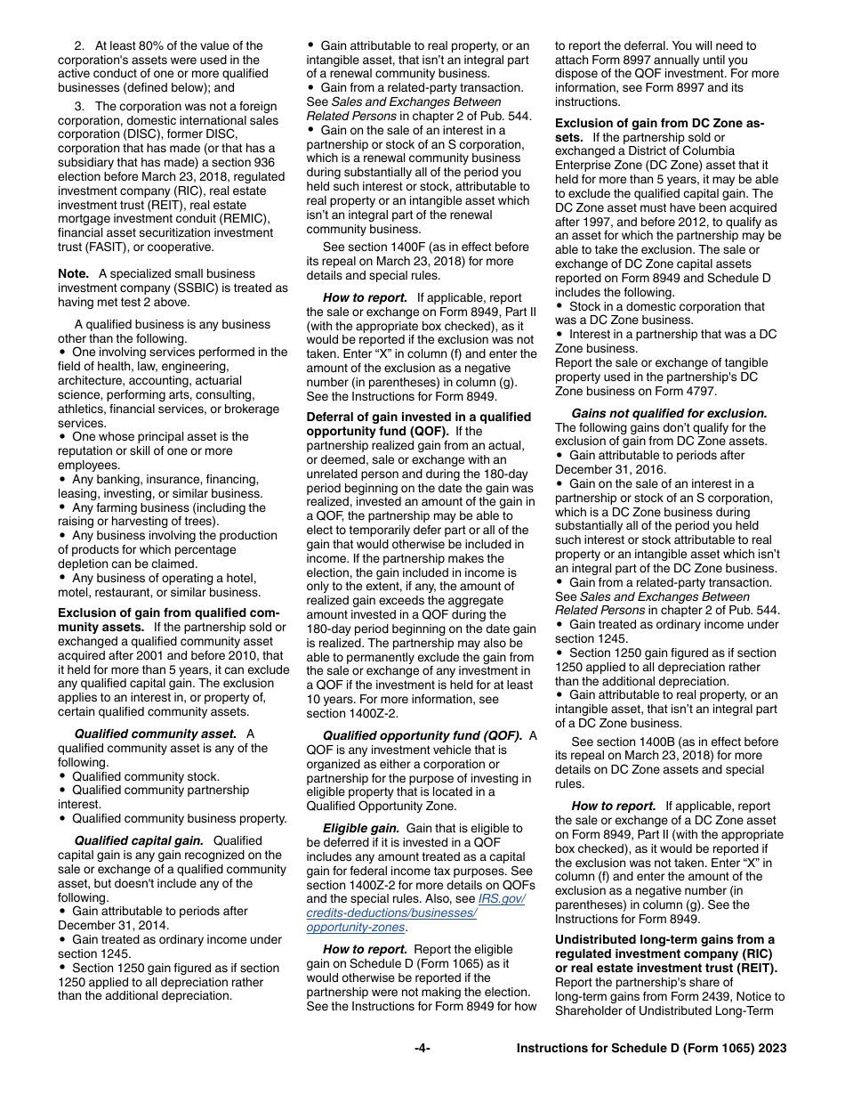 Instructions for IRS Form 1065 Schedule D Capital Gains and Losses, Page 4
