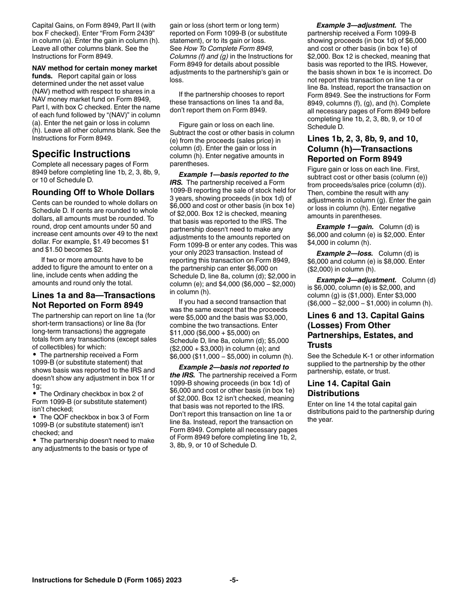 Instructions for IRS Form 1065 Schedule D Capital Gains and Losses, Page 5