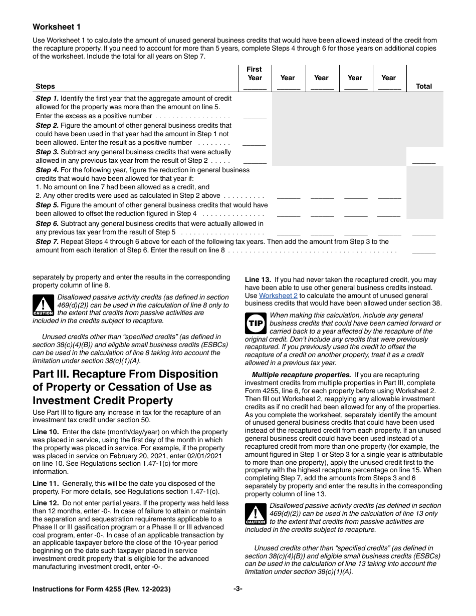 Instructions for IRS Form 4255 Recapture of Investment Credit, Page 3