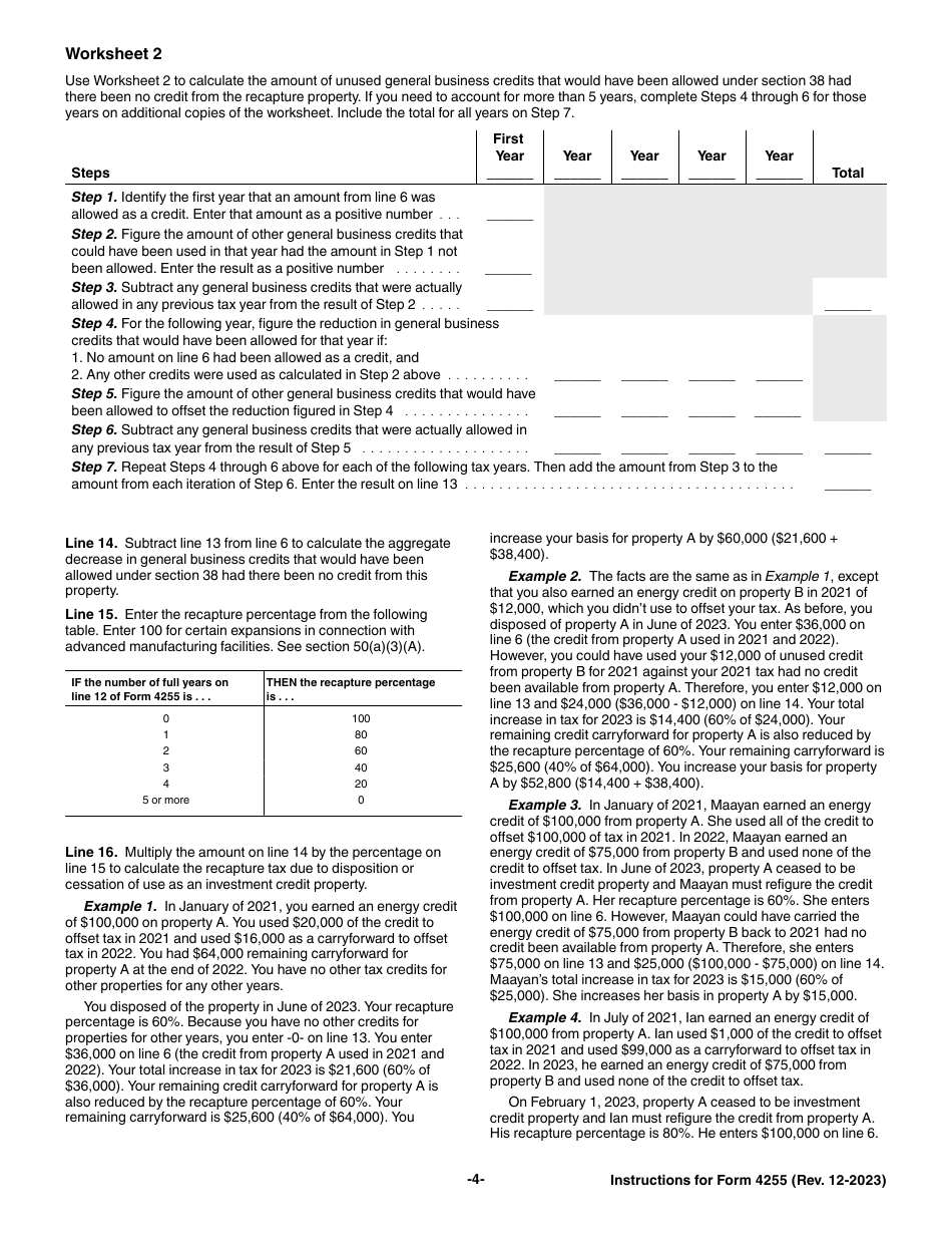 Instructions for IRS Form 4255 Recapture of Investment Credit, Page 4