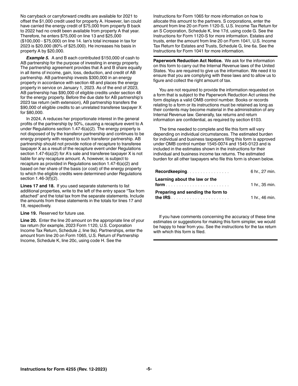 Instructions for IRS Form 4255 Recapture of Investment Credit, Page 5