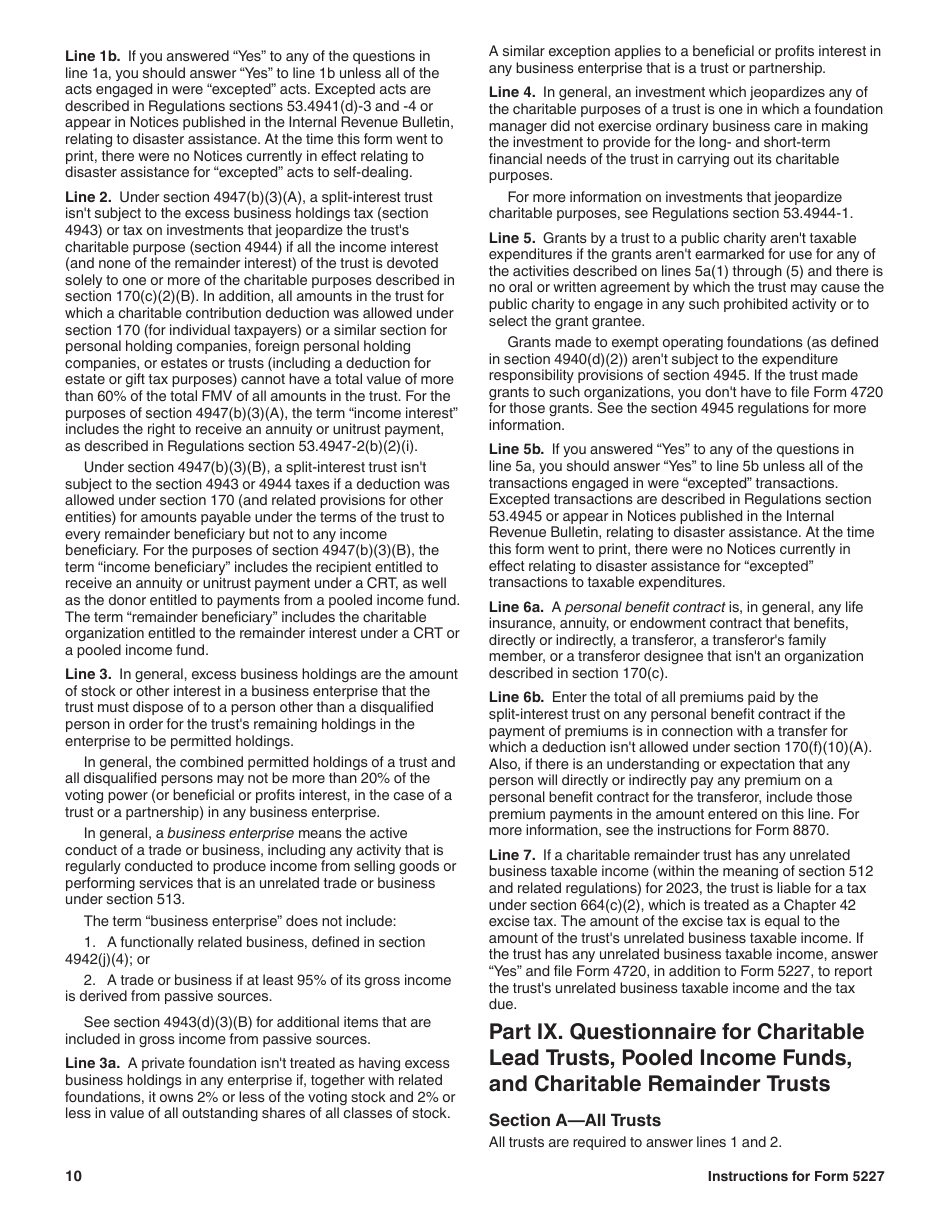 Instructions for IRS Form 5227 Split-Interest Trust Information Return, Page 10