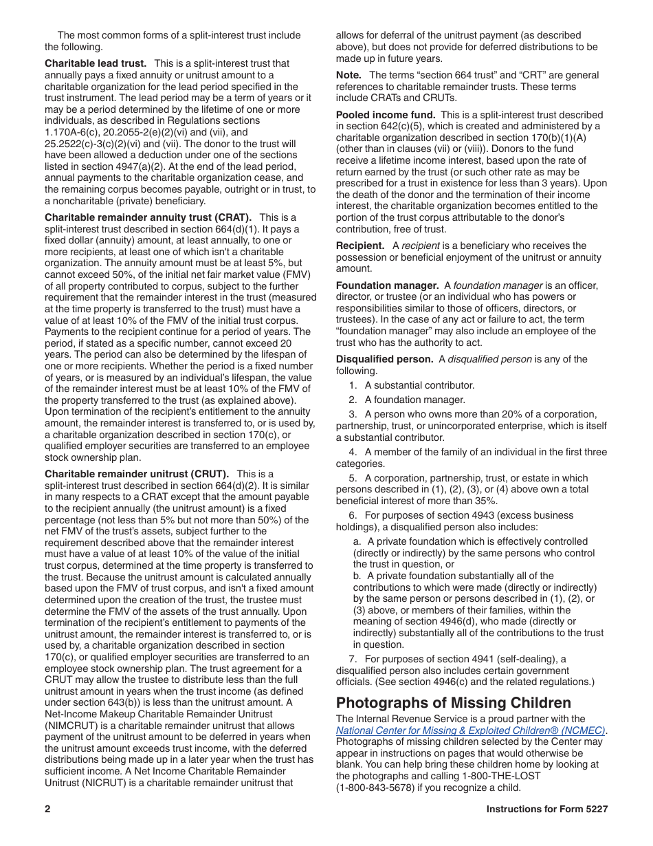 Instructions for IRS Form 5227 Split-Interest Trust Information Return, Page 2