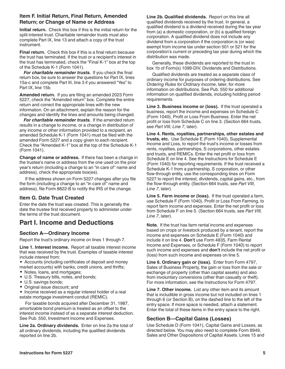 Instructions for IRS Form 5227 Split-Interest Trust Information Return, Page 5