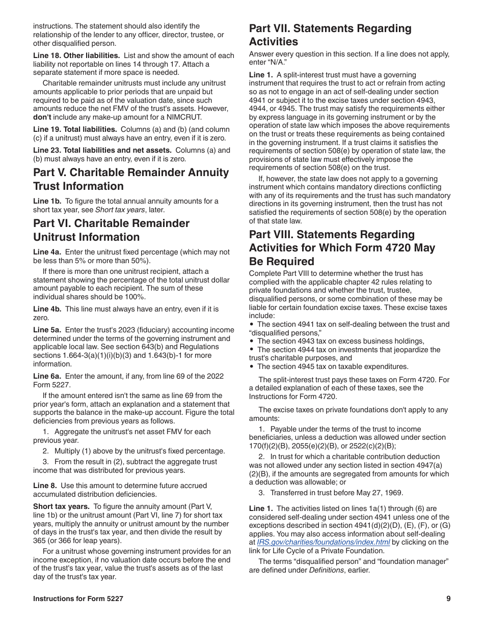 Instructions for IRS Form 5227 Split-Interest Trust Information Return, Page 9