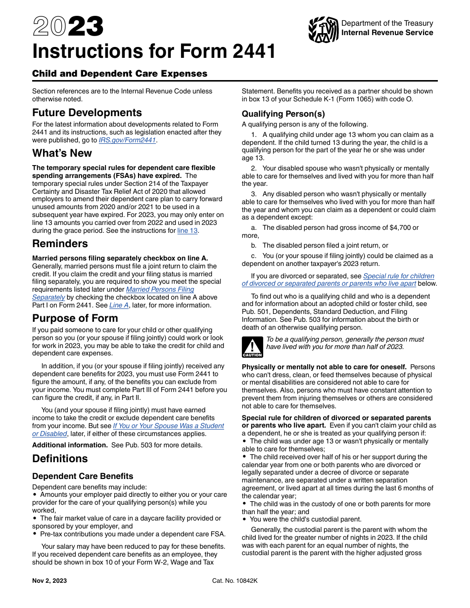 Download Instructions For IRS Form 2441 Child And Dependent Care ...