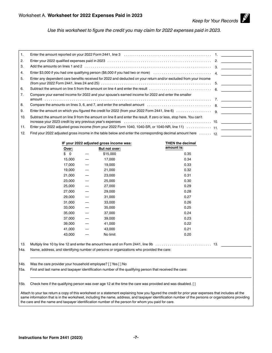 Instructions for IRS Form 2441 Child and Dependent Care Expenses, Page 7