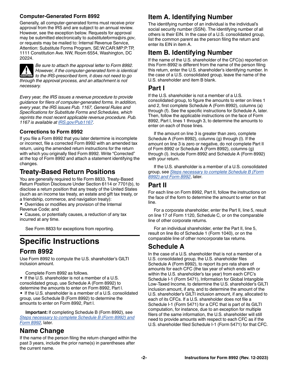 Instructions for IRS Form 8992 U.S. Shareholder Calculation of Global Intangible Low-Taxed Income (Gilti), Page 2