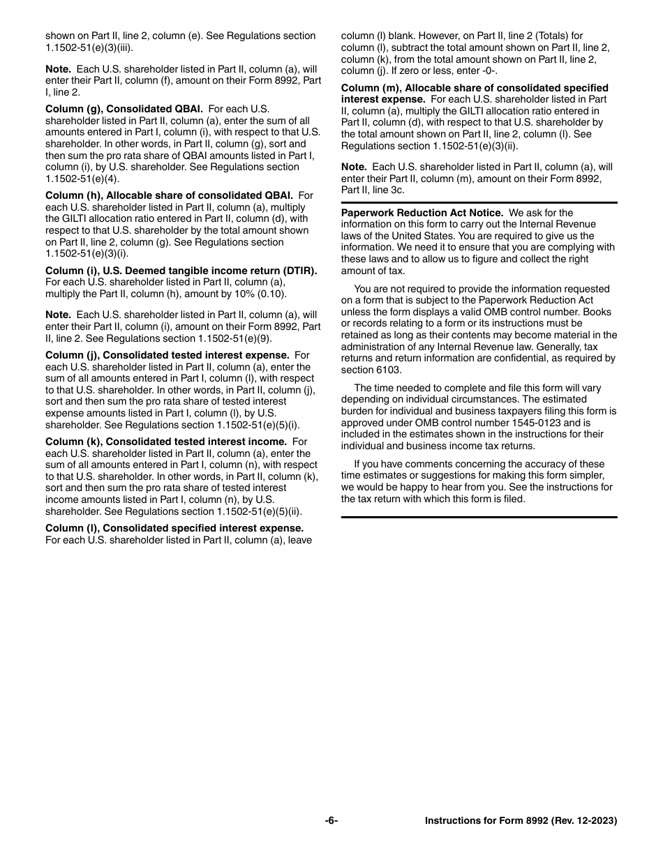Instructions for IRS Form 8992 U.S. Shareholder Calculation of Global Intangible Low-Taxed Income (Gilti), Page 6