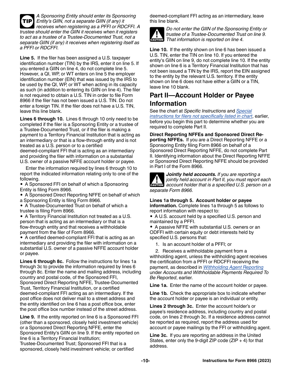 Instructions for IRS Form 8966 Fatca Report, Page 10