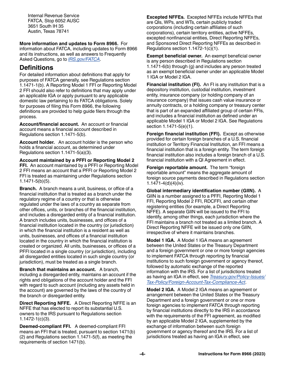 Instructions for IRS Form 8966 Fatca Report, Page 4