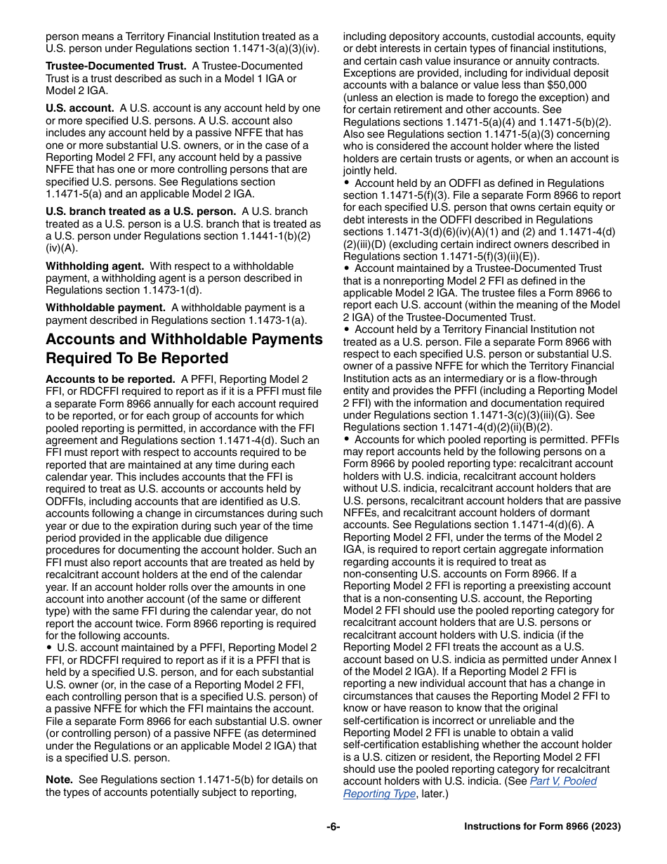 Instructions for IRS Form 8966 Fatca Report, Page 6