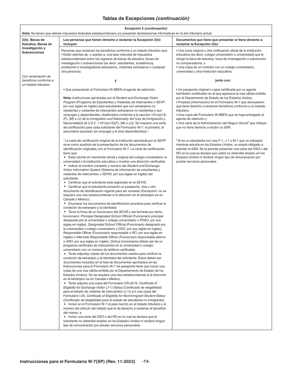 Instrucciones para IRS Formulario W-7 (SP) Solicitud De Numero De Identificacion Personal Del Contribuyente Del Servicio De Impuestos Internos (Spanish), Page 13