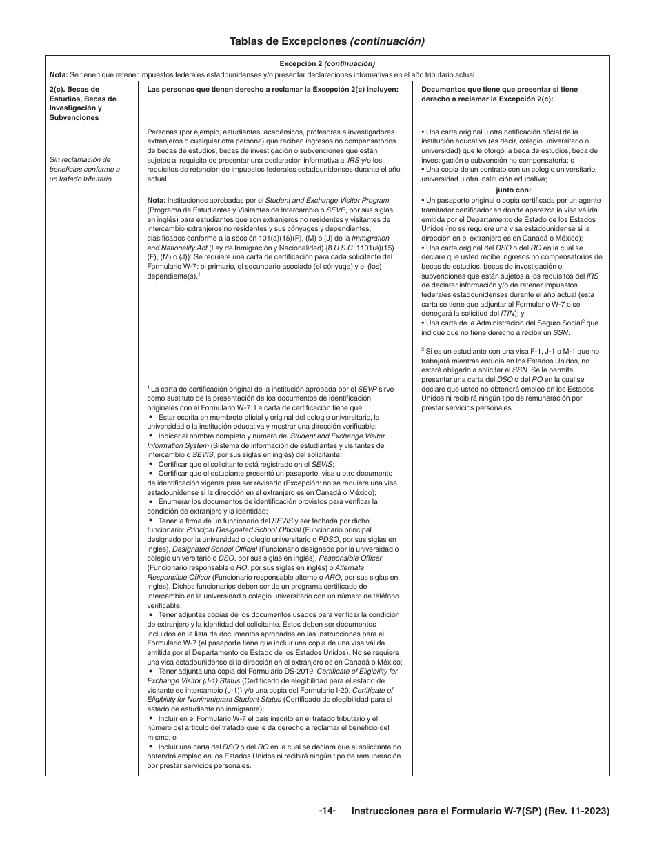 Instrucciones para IRS Formulario W-7 (SP) Solicitud De Numero De Identificacion Personal Del Contribuyente Del Servicio De Impuestos Internos (Spanish), Page 14