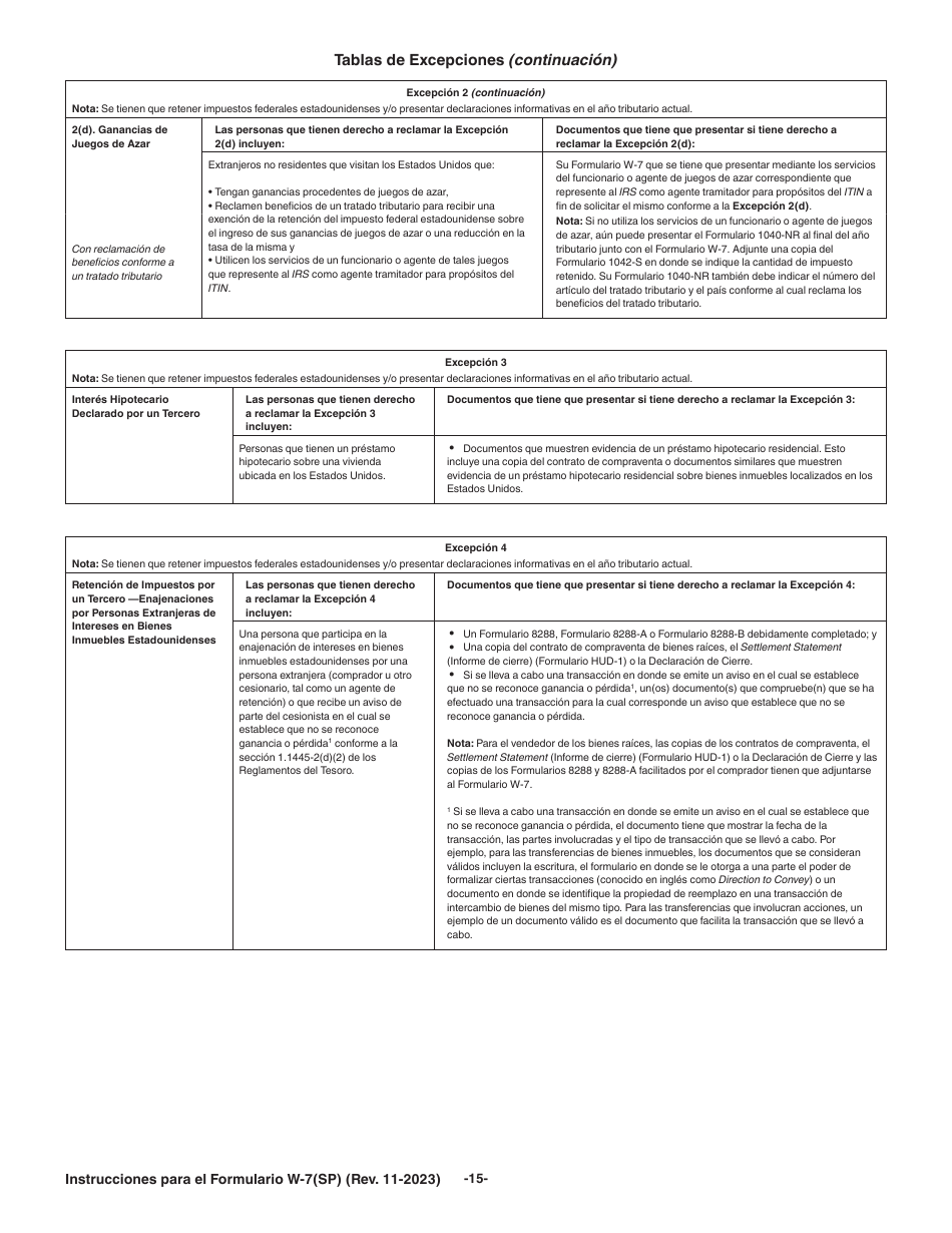 Instrucciones para IRS Formulario W-7 (SP) Solicitud De Numero De Identificacion Personal Del Contribuyente Del Servicio De Impuestos Internos (Spanish), Page 15