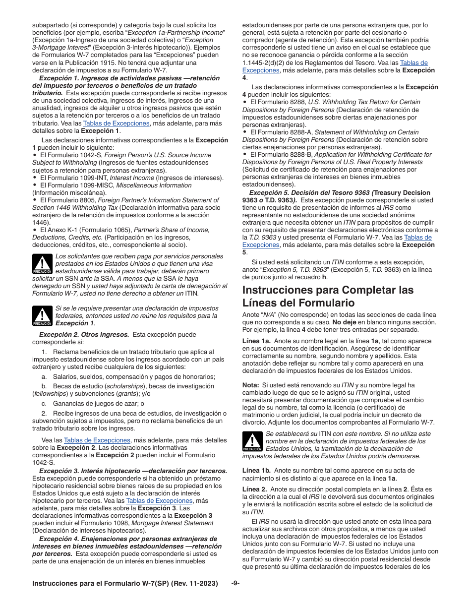 Instrucciones para IRS Formulario W-7 (SP) Solicitud De Numero De Identificacion Personal Del Contribuyente Del Servicio De Impuestos Internos (Spanish), Page 9