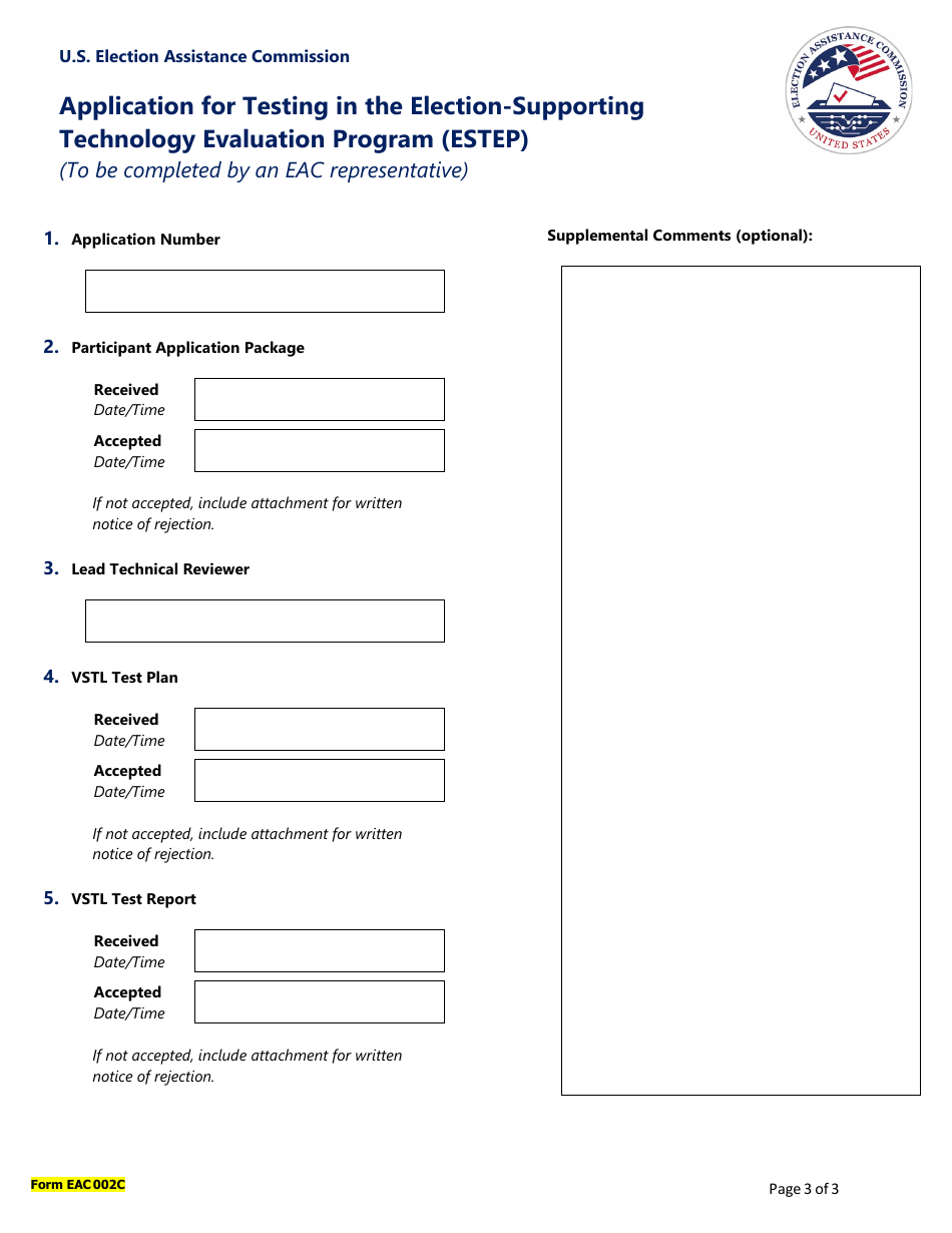 Form EAC002C Application for Participation in the Election-Supporting Technology Evaluation Program (Estep), Page 3