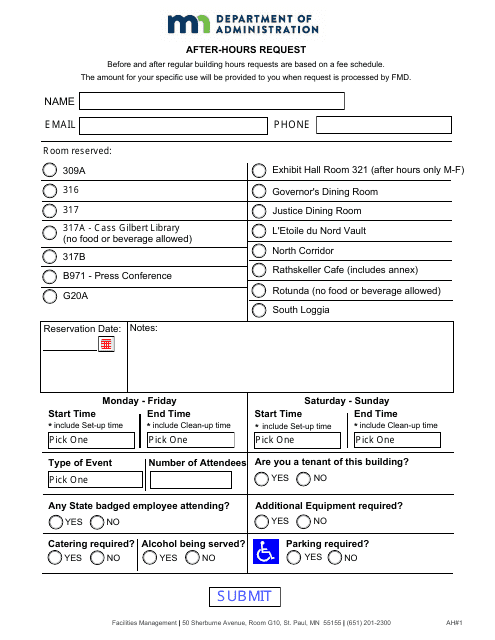 Form AH1 After-Hours Request - Minnesota
