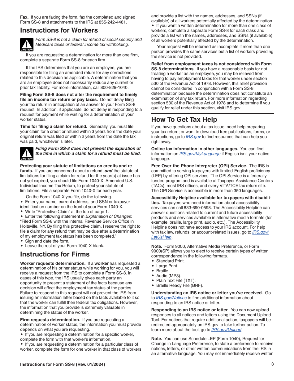 Instructions for IRS Form SS-8 Determination of Worker Status for Purposes of Federal Employment Taxes and Income Tax Withholding, Page 3