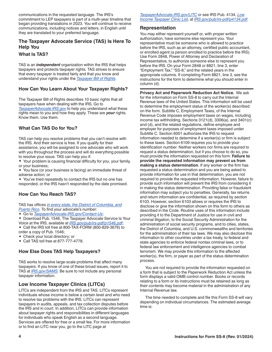 Instructions for IRS Form SS-8 Determination of Worker Status for Purposes of Federal Employment Taxes and Income Tax Withholding, Page 4
