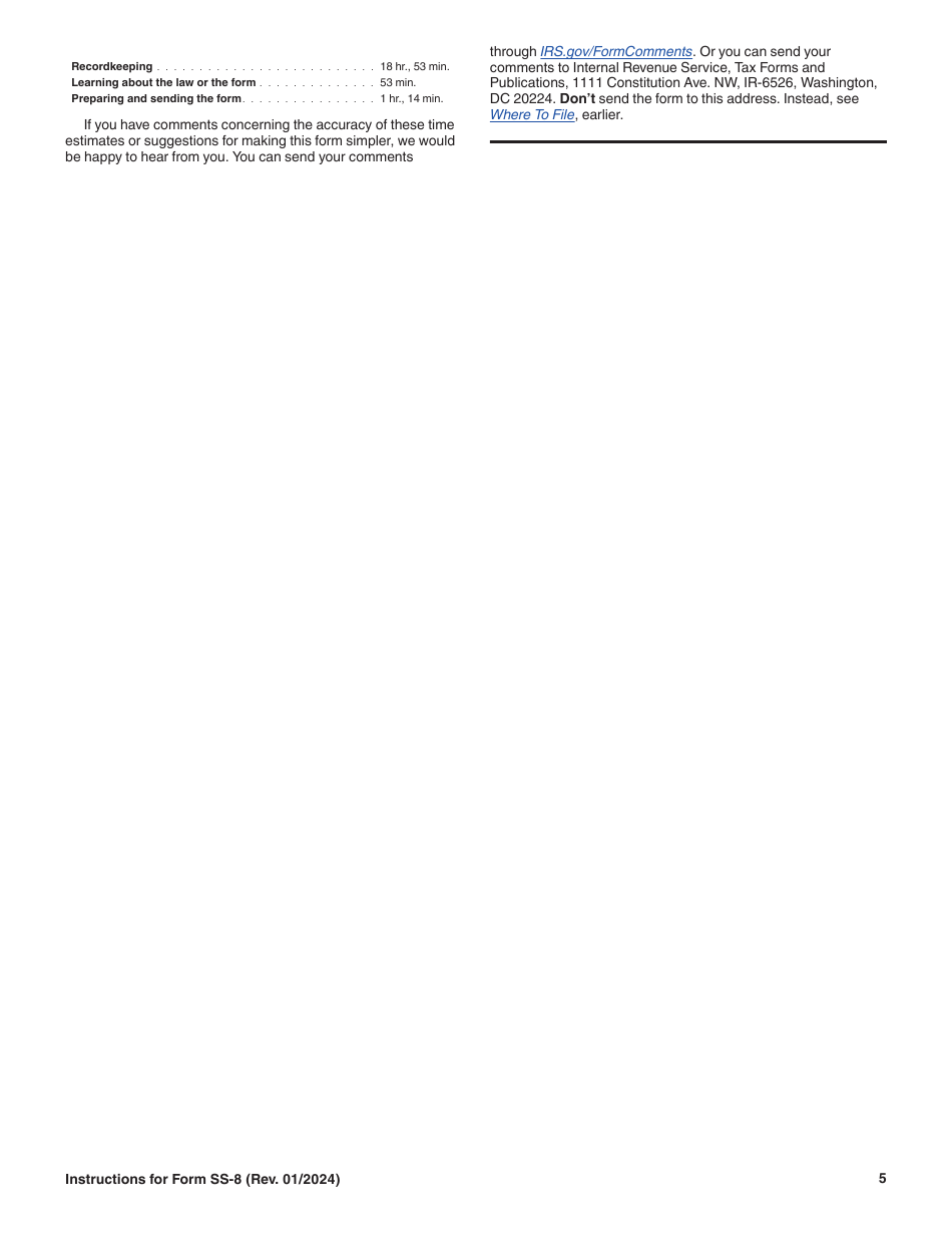 Instructions for IRS Form SS-8 Determination of Worker Status for Purposes of Federal Employment Taxes and Income Tax Withholding, Page 5