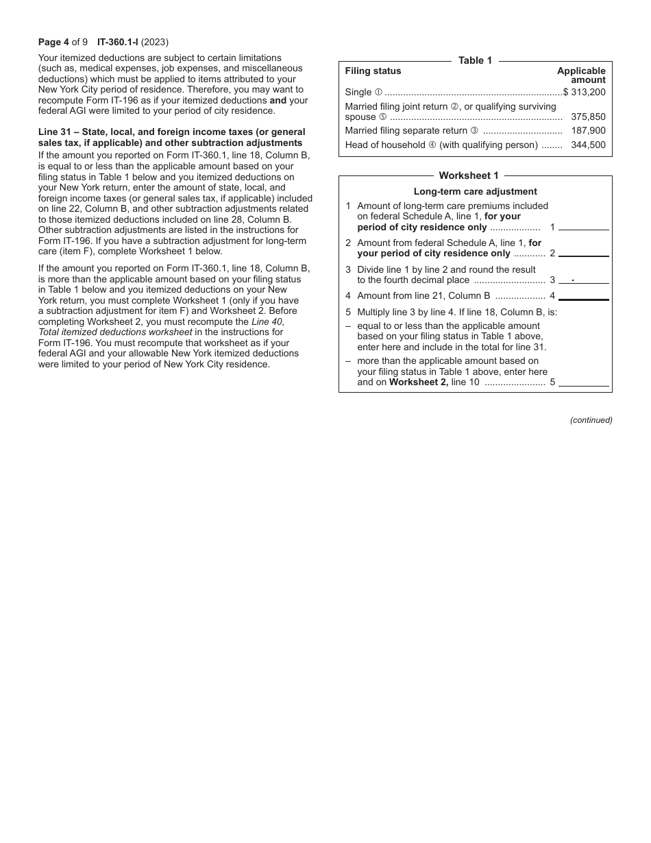 Instructions for Form IT-360.1 Change of City Resident Status - New York, Page 4